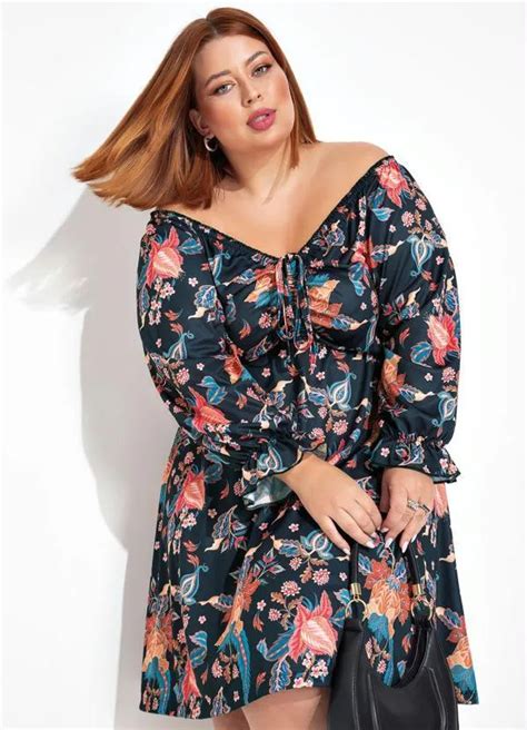 Vestido Floral Preto Ciganinha Plus Size Marguerite