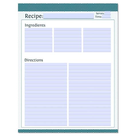 Recipe Card Full Page Fillable Printable Pdf Teal Chevron Recipe Card