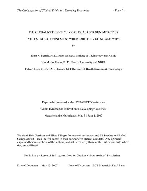 Pdf The Globalization Of Clinical Trials For New Medicines Into