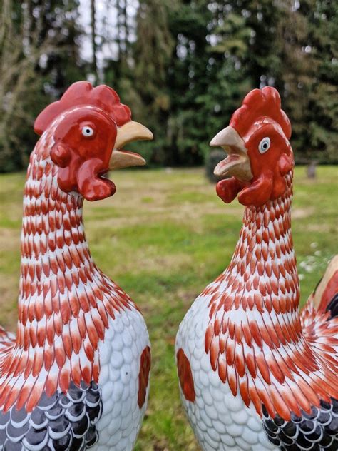 Proantic Paire De Coqs En Porcelaine Du Japon Arita Imari