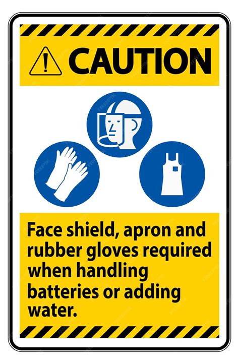 Premium Vector | Caution Sign Face Shield Apron And Rubber Gloves