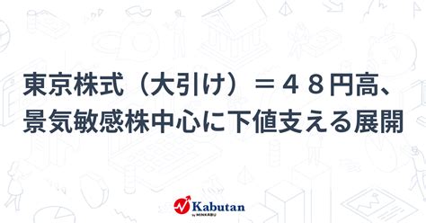 東京株式（大引け）＝48円高、景気敏感株中心に下値支える展開 市況 株探ニュース