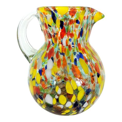 Vintage Hand Blown Multi Coloured Spotted Glass Summer Pitcher Jug In