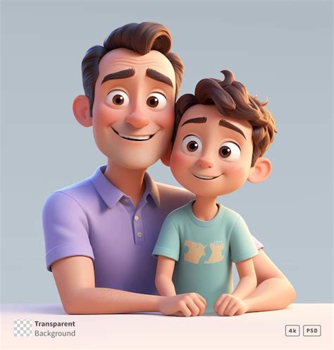3d Rendering Father And Son Cartoon Characters Premium Ai Generated Psd