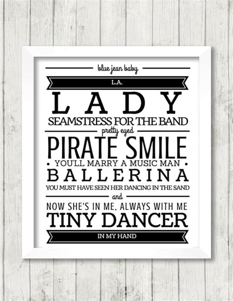 Art Print Elton John Tiny Dancer Lyrics Quote by BrightAndBonny