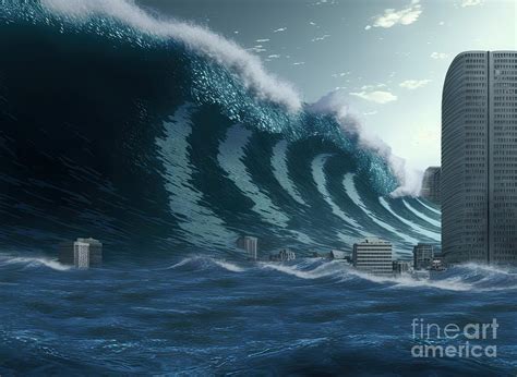 Tsunami With Feet Waves On City Digital Art By Benny Marty Fine