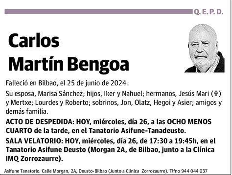 Carlos Mart N Bengoa Esquela El Correo