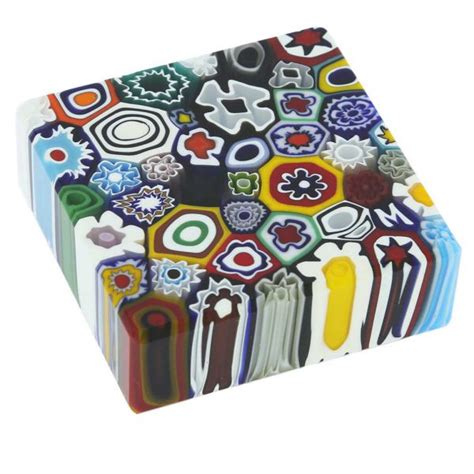 Murano Paperweights Murano Millefiori Square Paperweight Medium