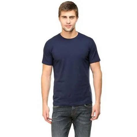 Half Sleeve Mens Blue Plain Cotton T Shirt Size S Xxl At Rs 349 In