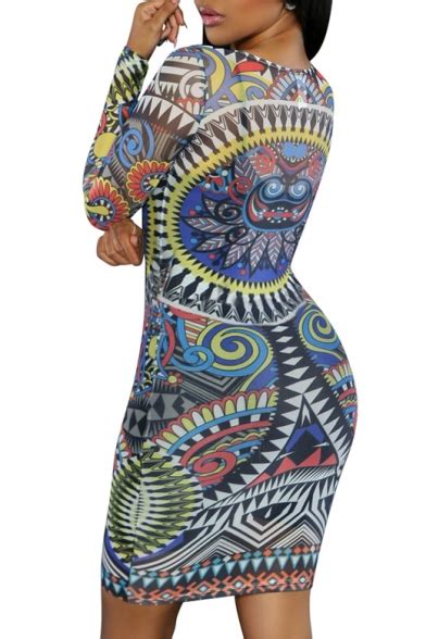 Women Sexy Traditional African Print Dashiki Bodycon Sexy Long Sleeve