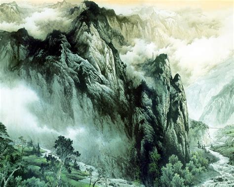 Chinese ink painting mountains and rivers Wallpaper | 1280x1024 ...