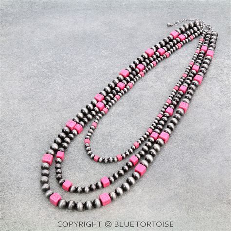 Navajo Style Pearl Bead Strands Necklace Bluetortoisewholesale