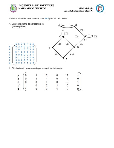 Actividad 6 6 Grafos IngenierÍa De Software MatemÁticas Discretas