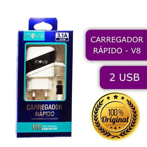 Celular Carregador Rápido Alta Velocidade Modelo V8 Turbo 2 Portas Usb