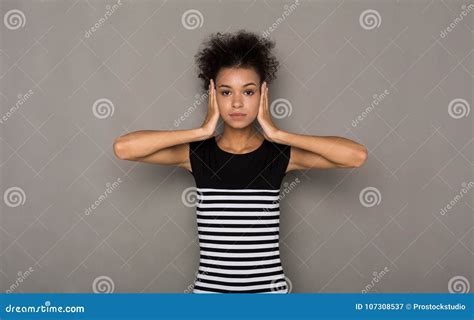 African American Woman Puts Her Hands On Head Stock Image Image Of