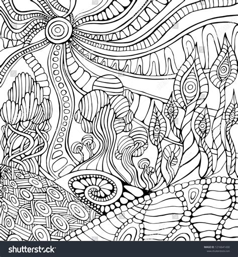 Doodle Surreal Landscape Coloring Page Adults Stock Vector Royalty