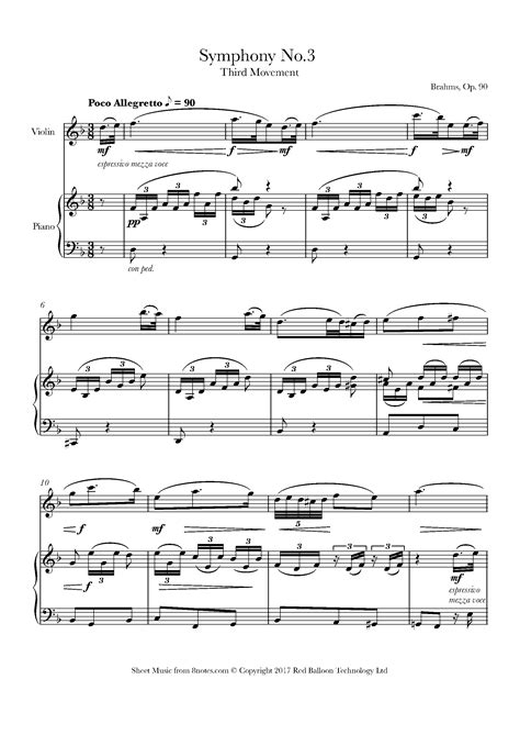 Brahms Symphony No 3 Third Movement Poco Allegretto Extract Sheet