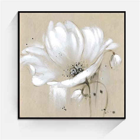 White Color Abstract Flower Wall Art Oil Painting Home Decoration ...