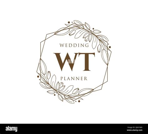 WT Initials letra Boda monograma colección logotipos mano dibujado