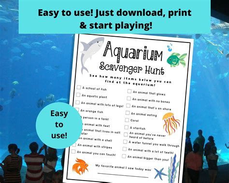 Aquarium Scavenger Hunt - Aquarium Treasure Hunt, Ocean Hunt for Kids