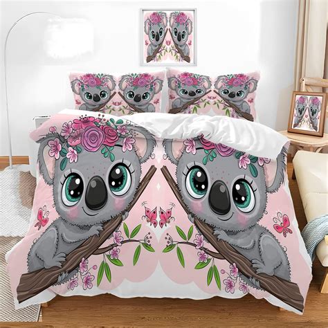 ZGRTZH Housse De Couette 90 X 190 Enfant Fille Koala Parure De Lit 1