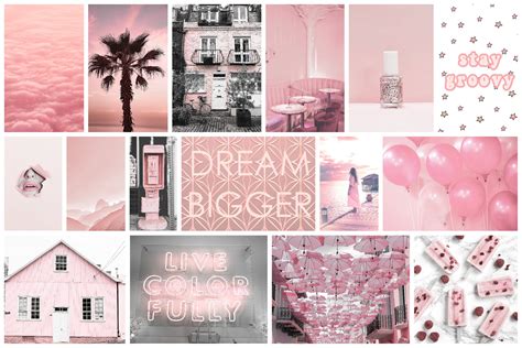 Wall Collage Kit 90 Pics Light Pastel Pink Vibes Aesthetic Vsco 30 60