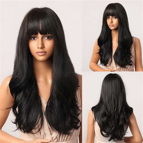 Black Long Wavy Synthetic Natural Hair Wigs Heat Resistant Cosplay Hair