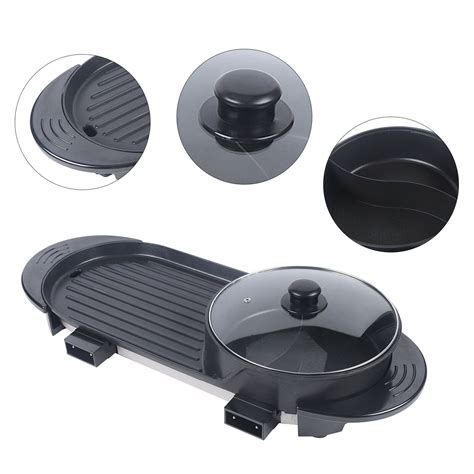 In Portable Electric Non Stick Grill Hot Pot BBQ Grill Soup Shabu Pot Barbecue W Black