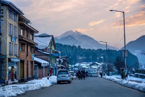 Beautiful View Of Pahalgam Town During Winter Season Editorial Stock