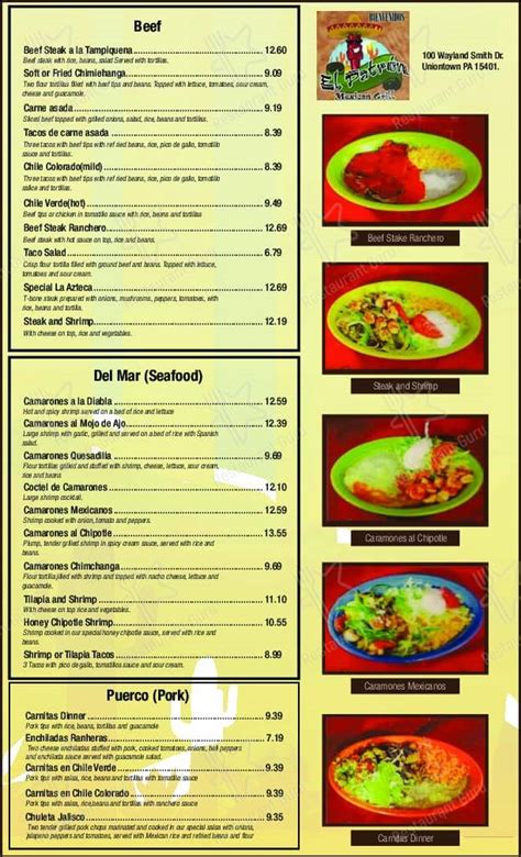 Menu At El Patron Mexican Grill Restaurant Uniontown