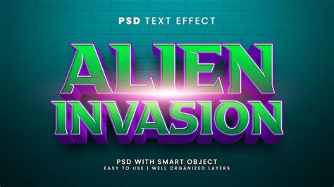 Premium Psd Alien Invasion 3d Editable Text Effect With Attack And