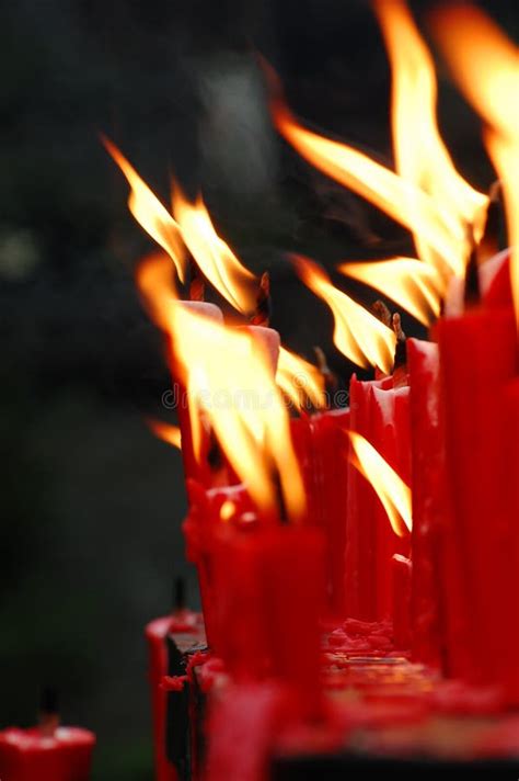 Red Candles Burning In The Temple Stock Image Image Of Blessings