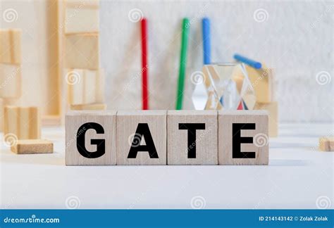 Gate Word Made With Building Blocks Isolated On White Stock Photo