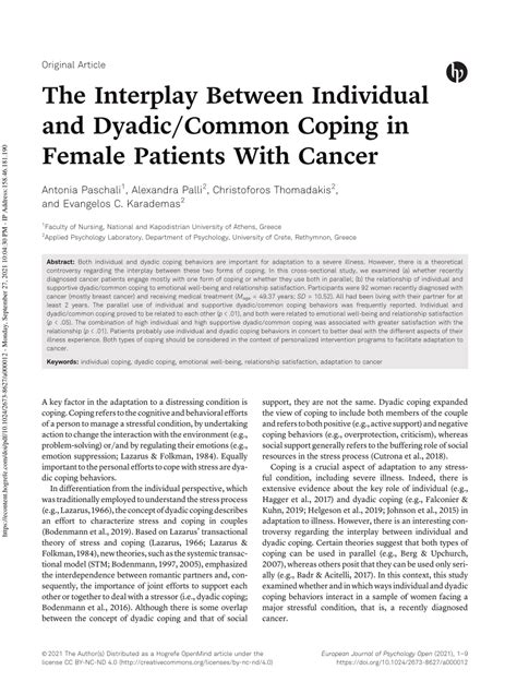 Pdf The Interplay Between Individual And Dyadic Common Coping In