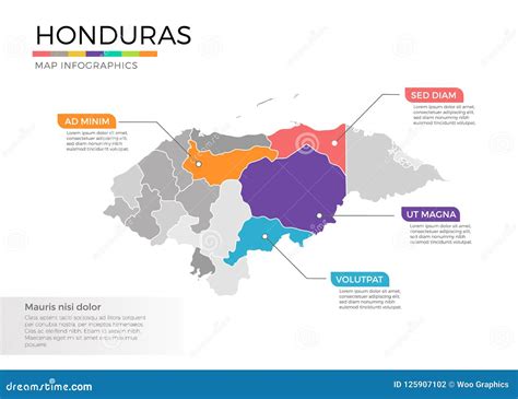 Plantilla Del Vector Del Infographics Del Mapa De Honduras Con Regiones