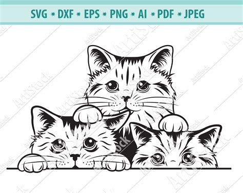 Dxf Cats Digital Cutting Cricut Clipart Png Vector Kitten File Dxf