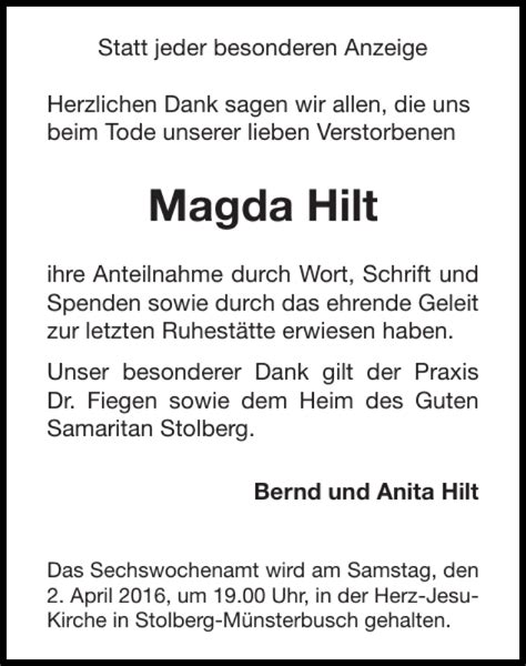 Traueranzeigen Von Magda Hilt Aachen Gedenkt