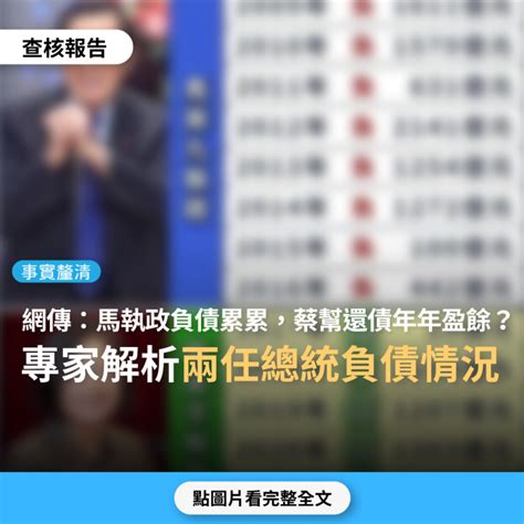 【事實釐清】網傳圖卡「馬政府執政8年負債累累，蔡政府幫忙還債，年年有盈餘」？