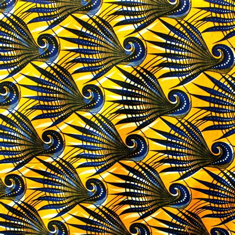 Tissu Africain Motif Graphique Trait Jaune Et Bleu