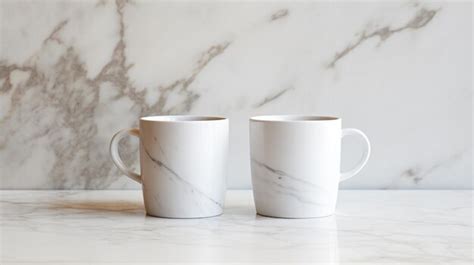 Premium Ai Image Two White Coffee Mugs Sitting On A Marble Counter