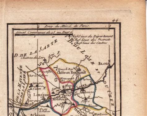 CARTE GÉOGRAPHIQUE XVIIIE Département Indre Loire 1793 Révolution