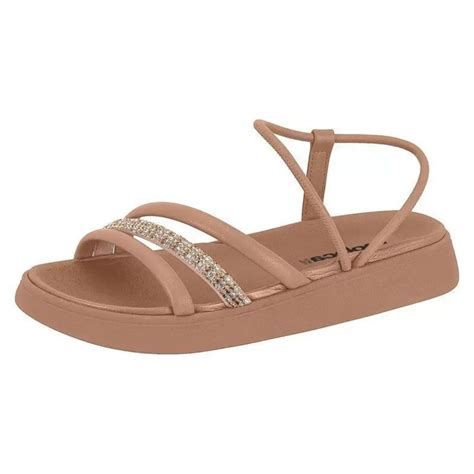 Sand Lia Moleca Casual Strass Brilho Feminina Nude Godiva Cal Ados