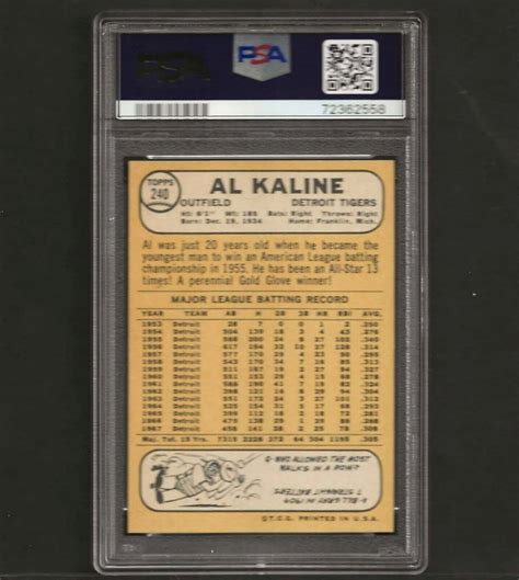 1968 Topps 240 Al Kaline Tigers Nm Mt PSA 8 EBay