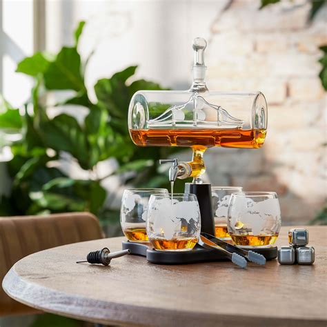 Whisiskey Carafe Whisky Bateau 1000 Ml 4 Verre à Whisky 4 Pierre