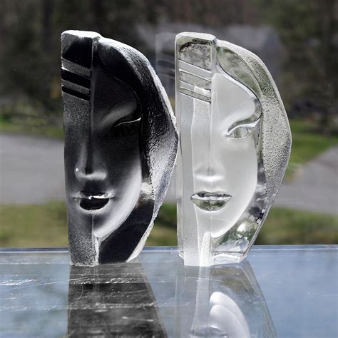 Rare Set Of Two Målerås Crystal Nike Masq Sculptures By Mats Jonasson