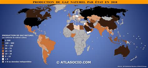 Carte du monde production de gaz naturel par État Atlasocio