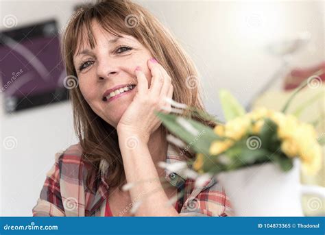 Portrait Of Smiling Mature Woman Light Effect Stock Image Image Of