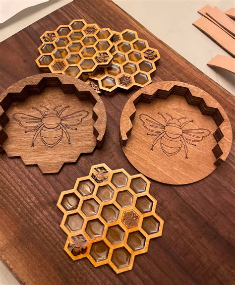 This Is For A Set Of Eight Handmade Resin Filled Honeycomb Bee