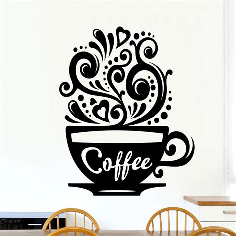 Love Coffee Cups Kitchen Wall Tea Sticker Vinyl Decal Art Restaurant