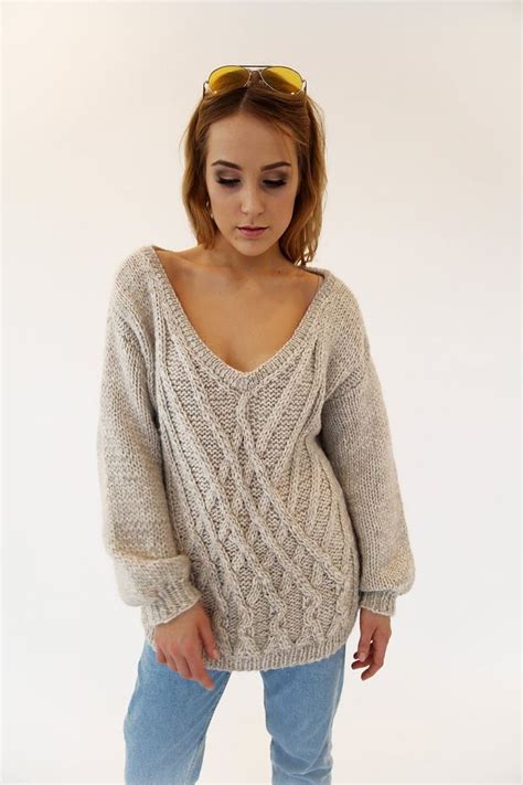 Pull Fait Main Pull En Tricot Beige Pull Alpaca Pull Etsy Knit